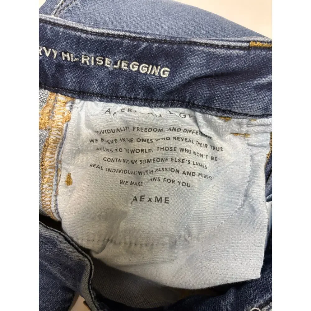 American Eagle Curvy High-Rise Jeggings‎ Blue Denim Jeans Distressed Size 4